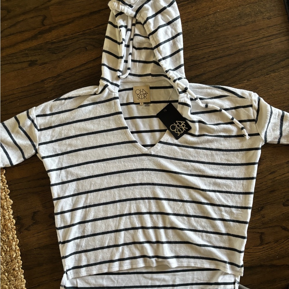 BRAND NEW Chaser Navy and White Striped Hoodie.  Great for vacation!